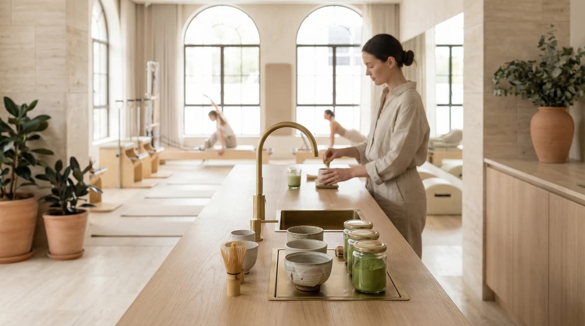 Matcha latte dans un cadre minimaliste